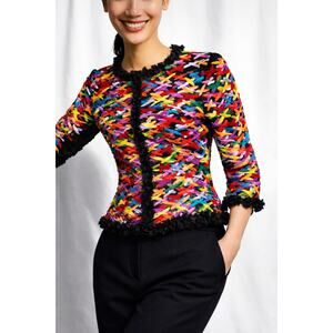 Vintage 90s Michael Simon Confetti Ribbon Art Cardigan Sweater M NWOT Rare Art